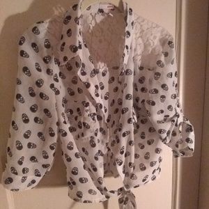 Black and White skull tie crop top